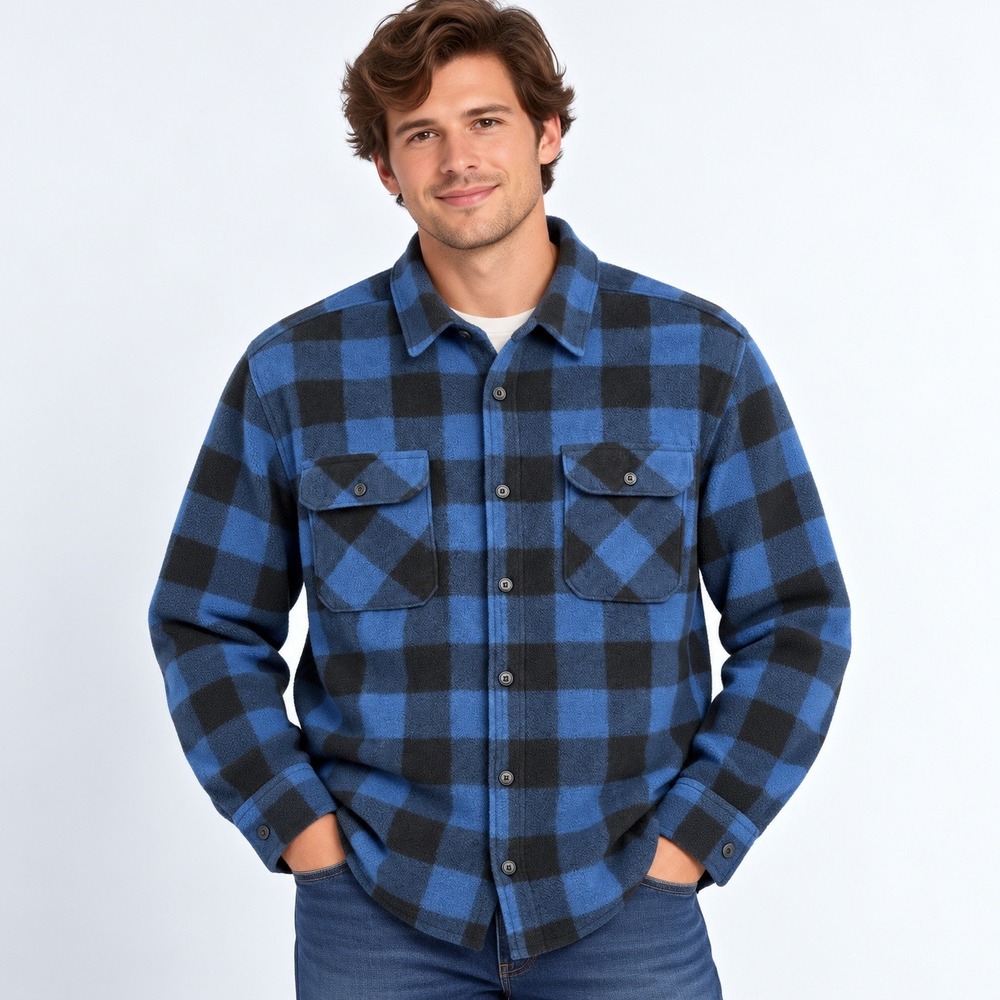 Wrangler Fleece Shirt Men XL Blue Black Buffalo Plaid Button Up HZP1KZN